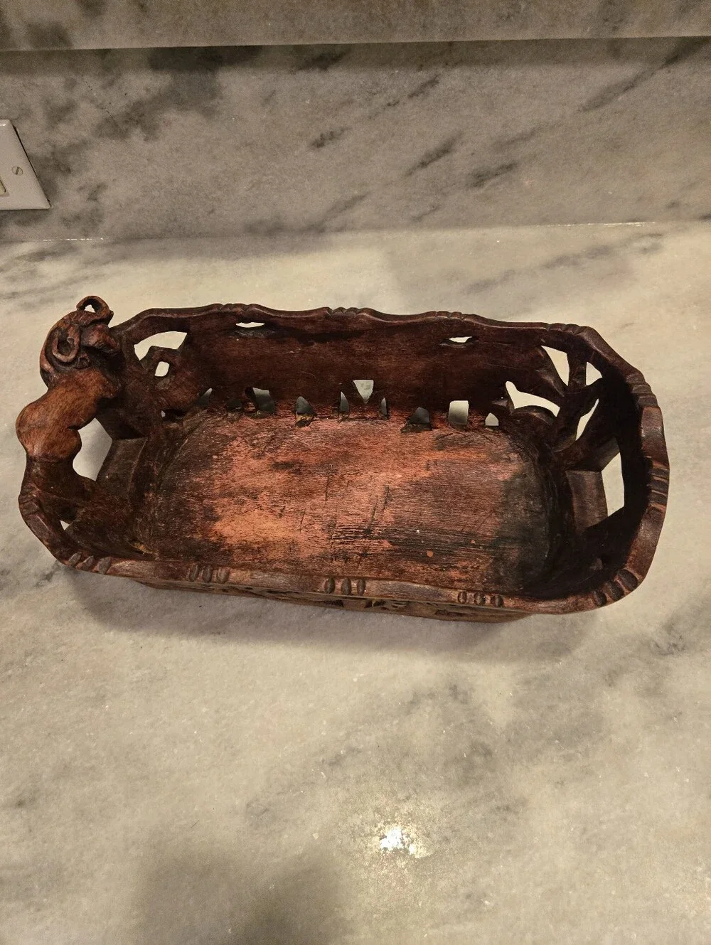 Hand‑Carved Wooden Decorative Tray – Rustic Boho Accent Bowl